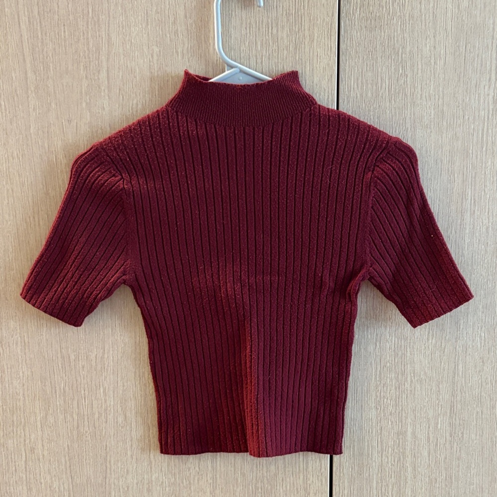 a new day Wine Ribbed Mock Neck Sweater Top
